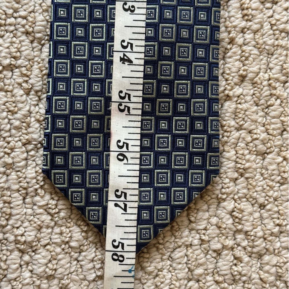 Chaps Blue and Green Silk Geometric Print  Checkered Tie - Picture 9 of 9
